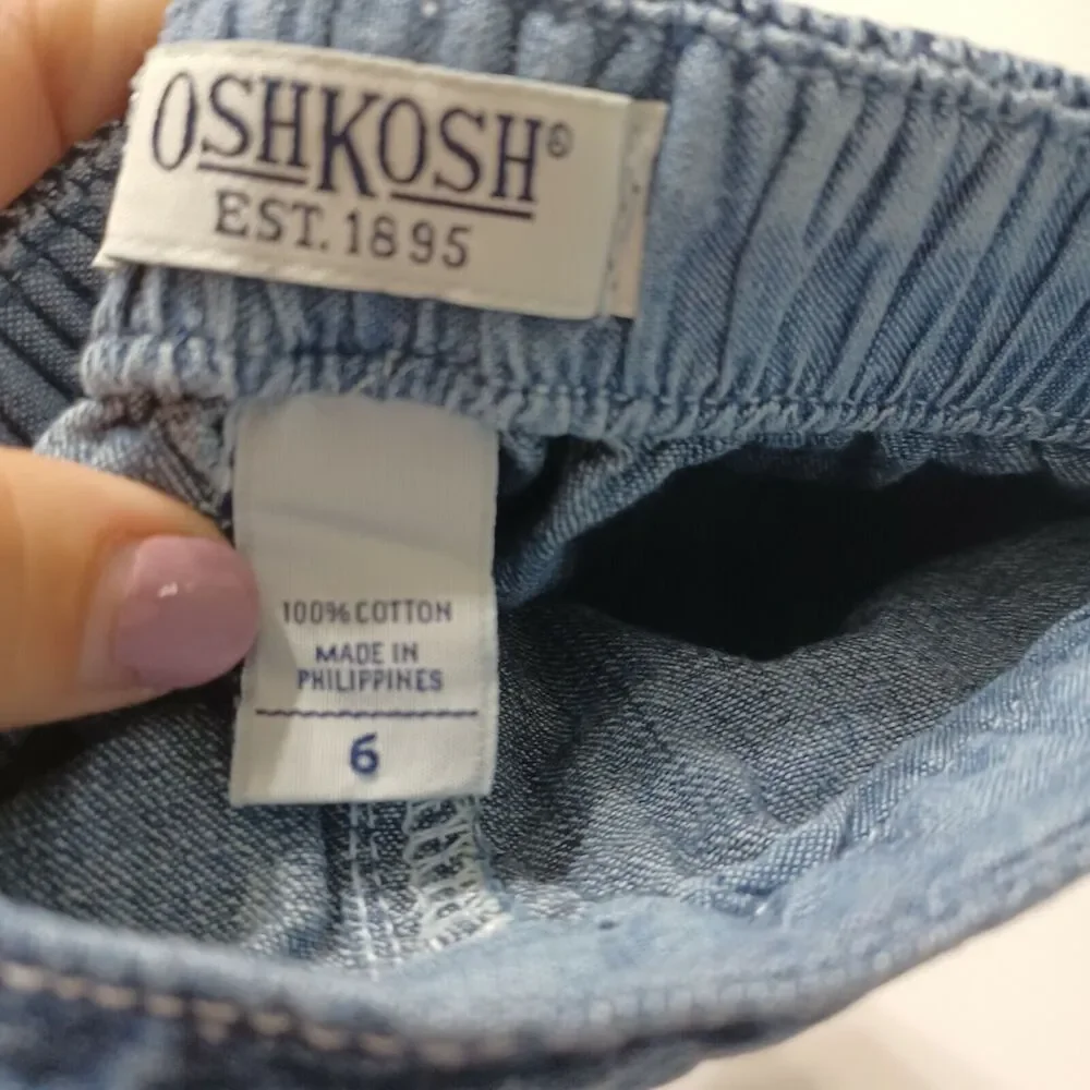 OshKosh Girls 6 Blue Jean‎ Skort Ancor Pocket Elastic Waist Pull On 100% Cotton